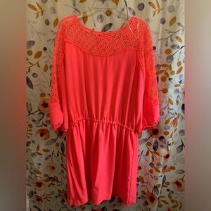 Gibson Latimer Coral Crochet Yoke Long Sleeve Dress Sz XL